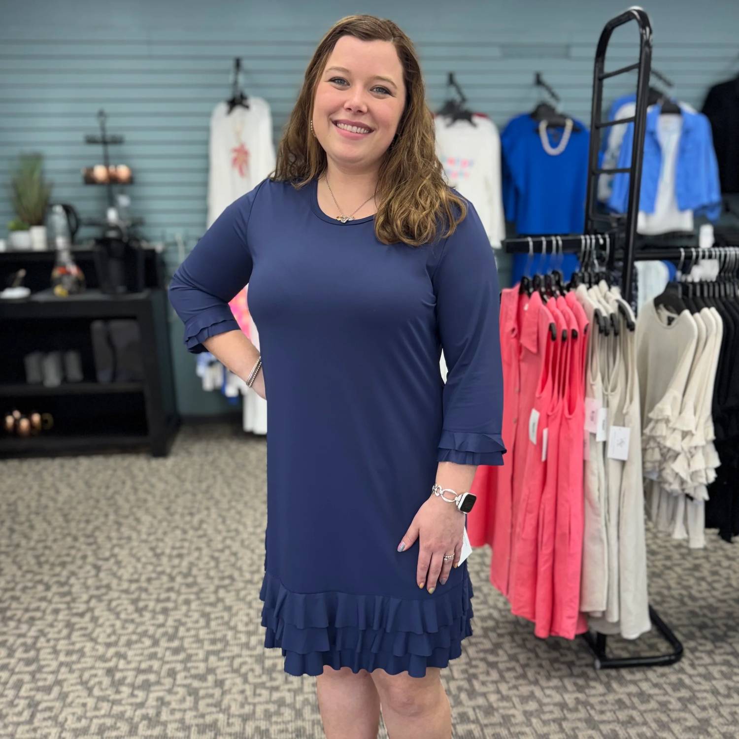 Lulu-B - 3/4 Sleeve Ruffle Trim Dress - Plus