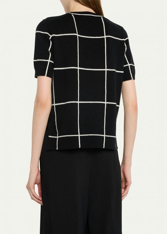 Lafayette 148 - Cashmere Grid Intarsia Short-Sleeve Pullover