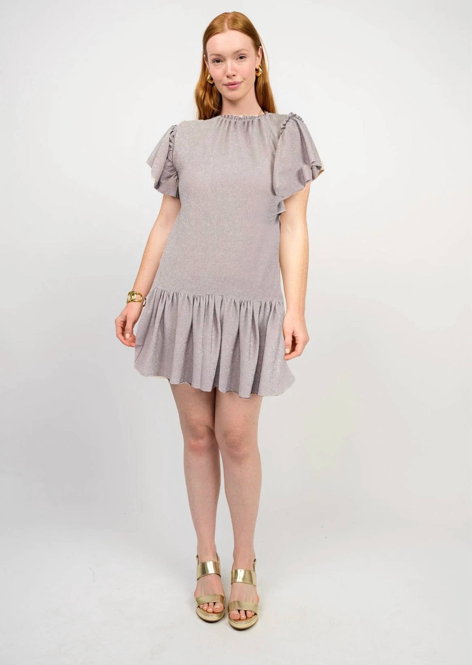 Uncle Frank - Shimmering Flutter-Sleeve Mini Dress