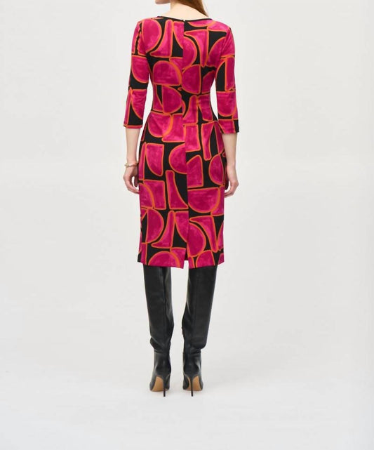 Joseph Ribkoff - Abstract Print Waist Tie Sheath Dress