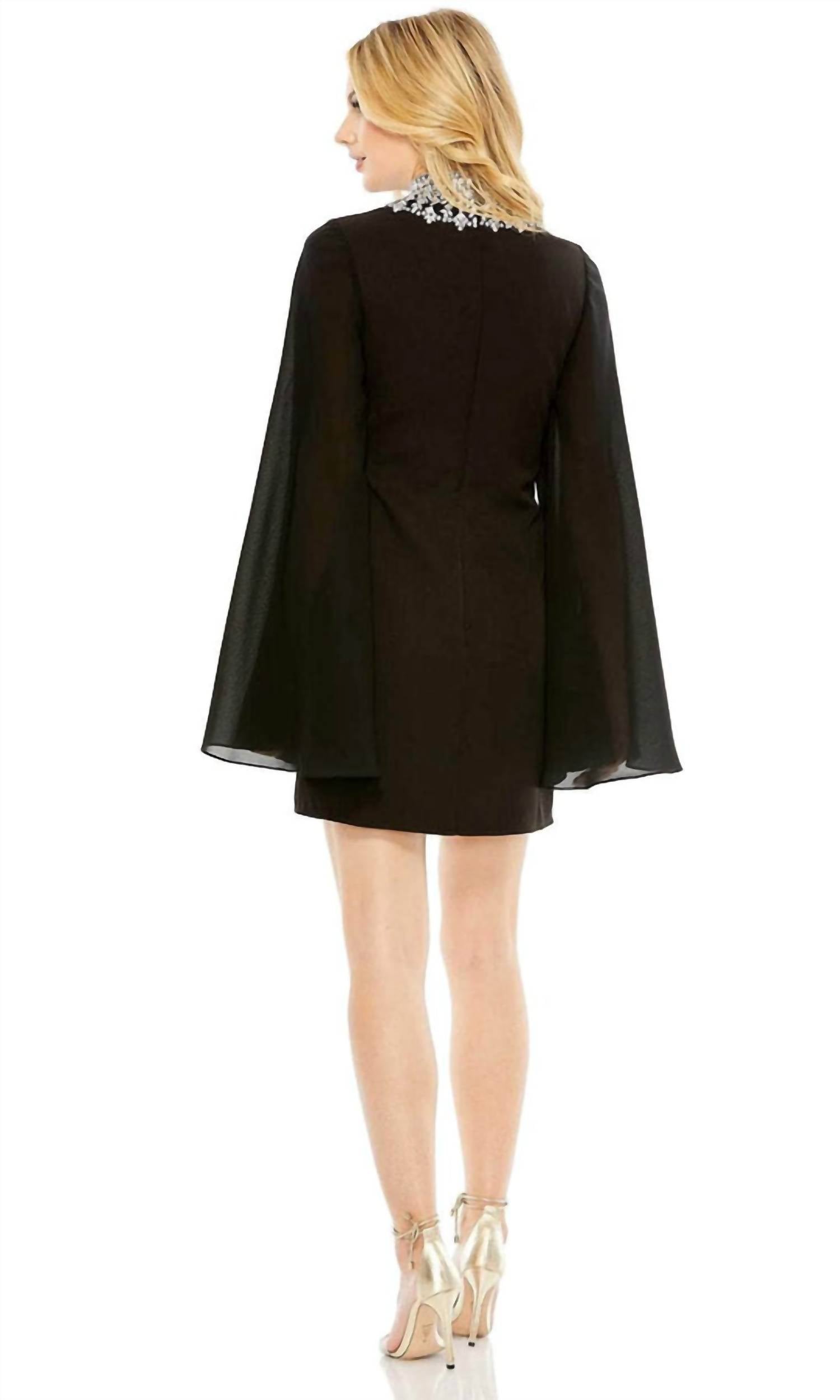 Ieena For Mac Duggal - Rhinestone Neck Cocktail Dress Kimono Sleeve