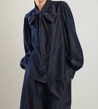 Flying Tomato - Chambray Bow Blouse