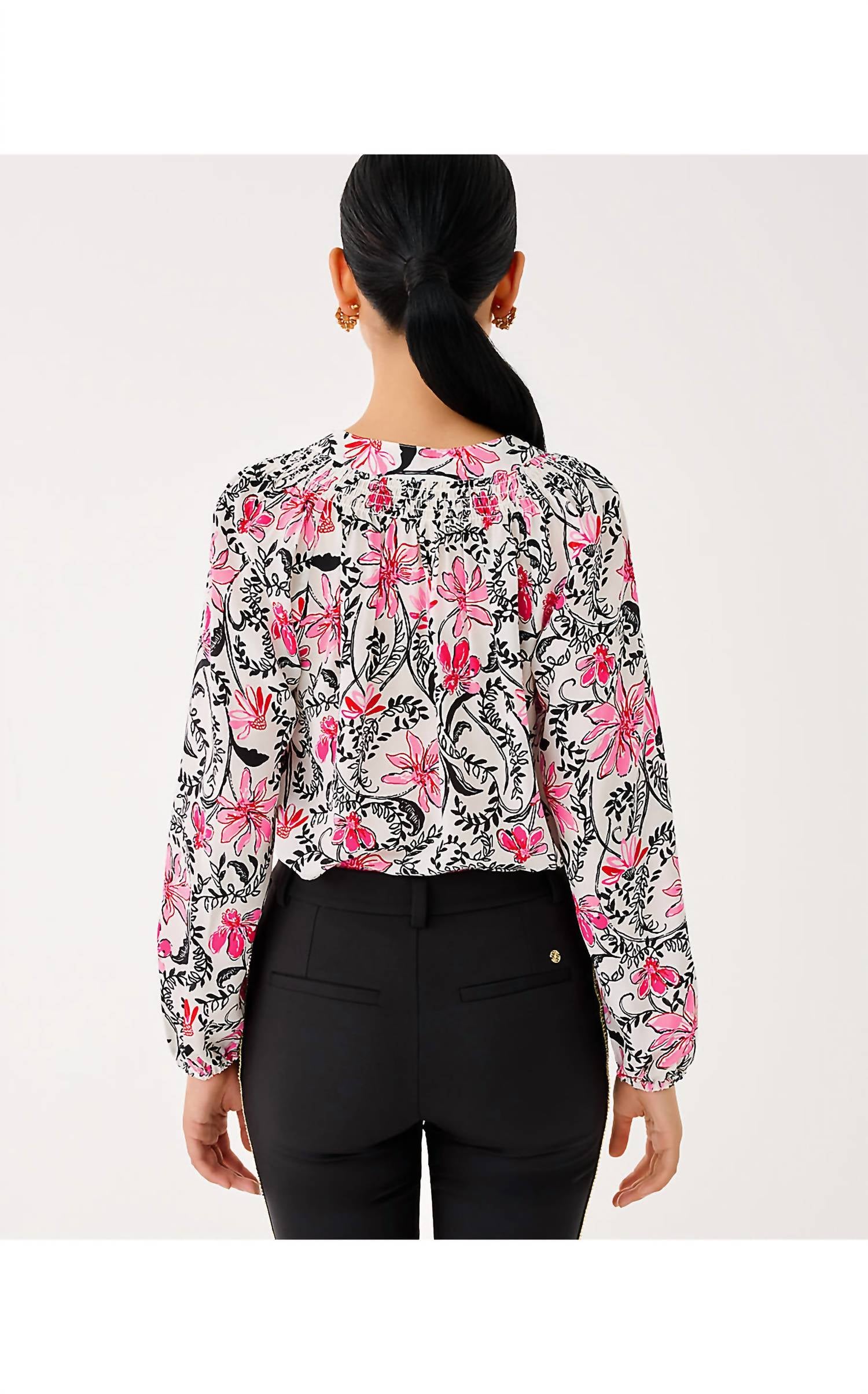 Lilly Pulitzer Elsa Silk Top in coconut sunshine seekers - women's blouse - detail view