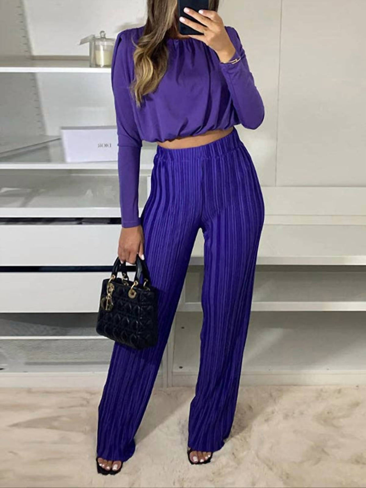 Vividlux - Long Sleeves Pleated Two Piece Set