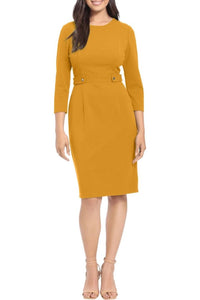 London Times - Quarter Sleeve Button Waist Sheath Dress
