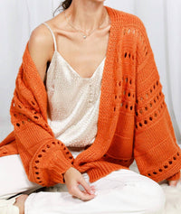 Vine & Love - Knitted Crochet Rust Sweater Cardigan