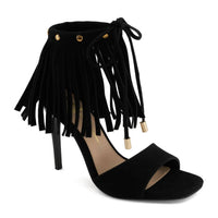 Andrea Women's Fringe And Tassel Sandal in black suede - women's sandal