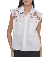 DKNY Cotton Sleeveless Shirt in white - women's tank top