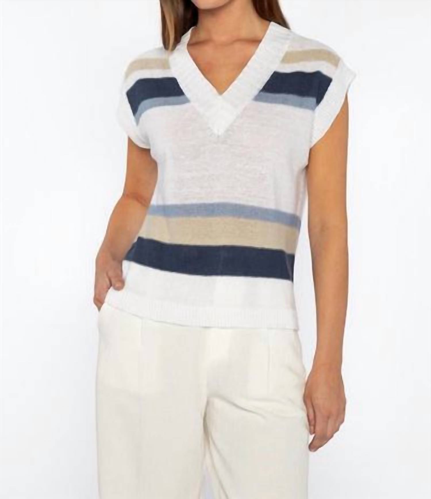 Kinross - Women's Stripe Sleeveless Vee Top
