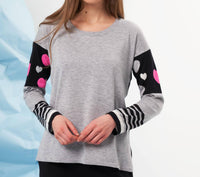 french kyss Heart Detail Scoop Neck Top in slate multi - women's sweater
