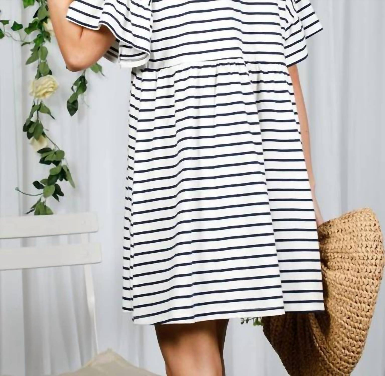 Vine & Love - Striped Babydoll Mini Dress