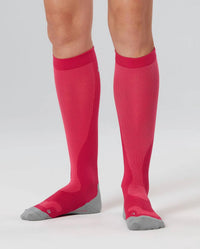 2XU Women's Compression Performance Run Sock in pink - women's accessory - detail view