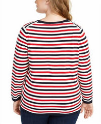 Tommy Hilfiger Women's Ivy Sweater in red wht navy - women's long sleeve top - detail view