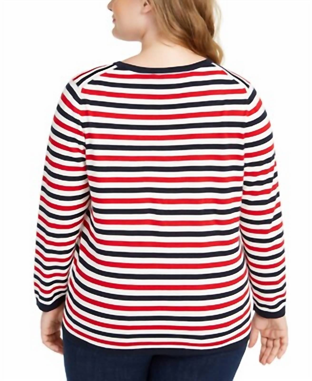 Tommy Hilfiger Women's Ivy Sweater in red wht navy - women's long sleeve top - detail view