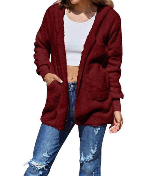 Double Take - Full Size Teddy Hooded Jacket with Pockets