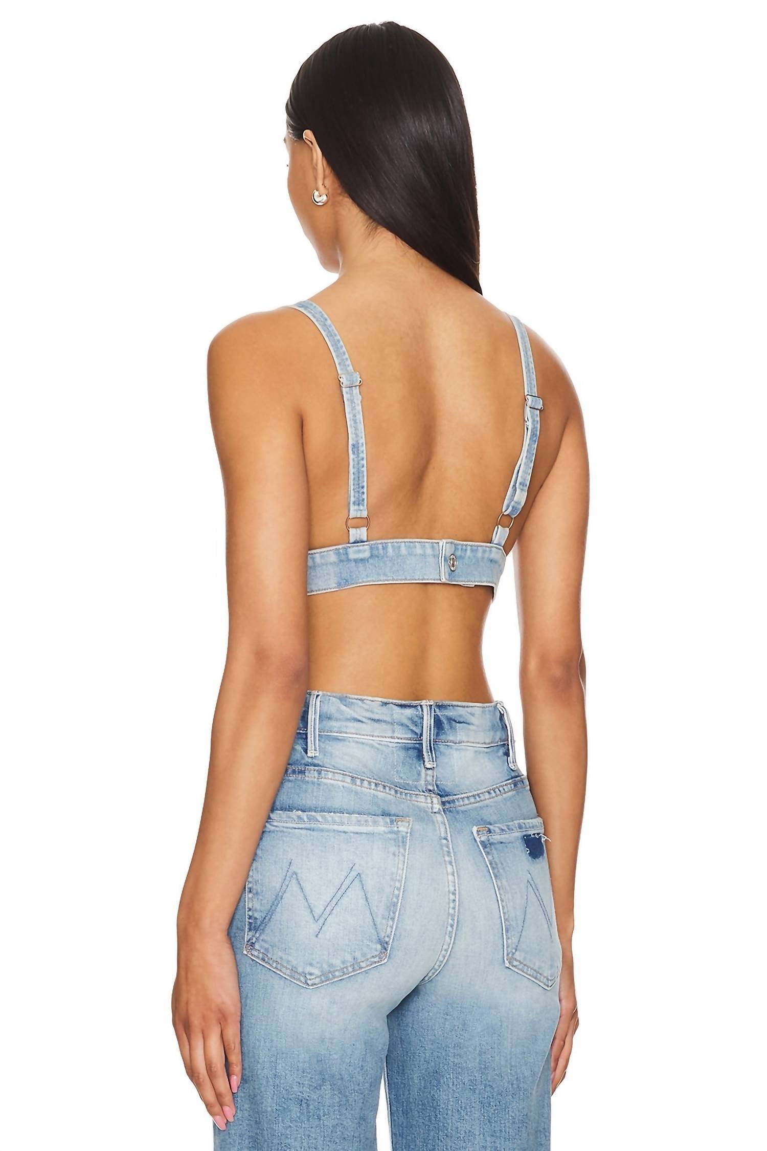 Mother Pre-loved Tit For Tat Wash Denim Bralette in i confess - women's shirt - alternate view