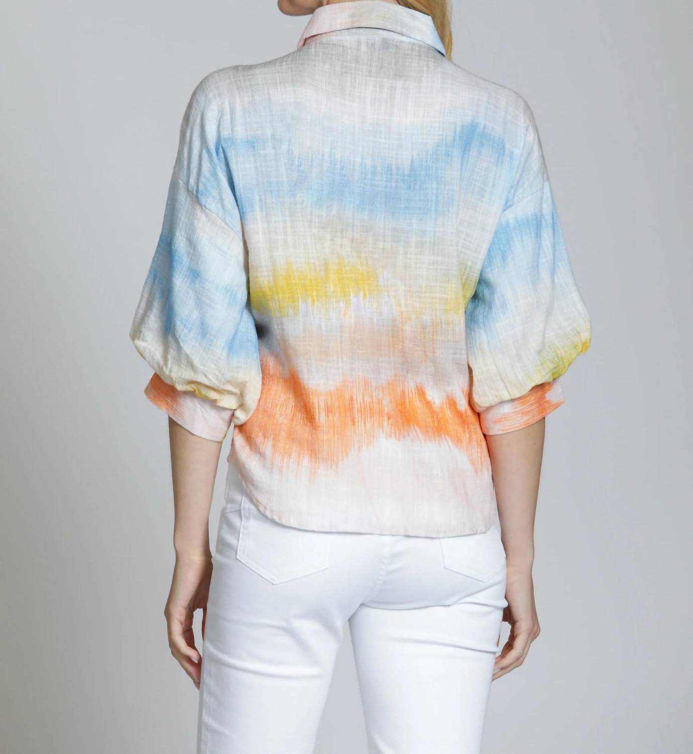 Apny - Button Down Shirt With Blouson Sleeve