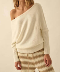 PROMESA Textured Knit One-shoulder Sweater in cream - women's sweater