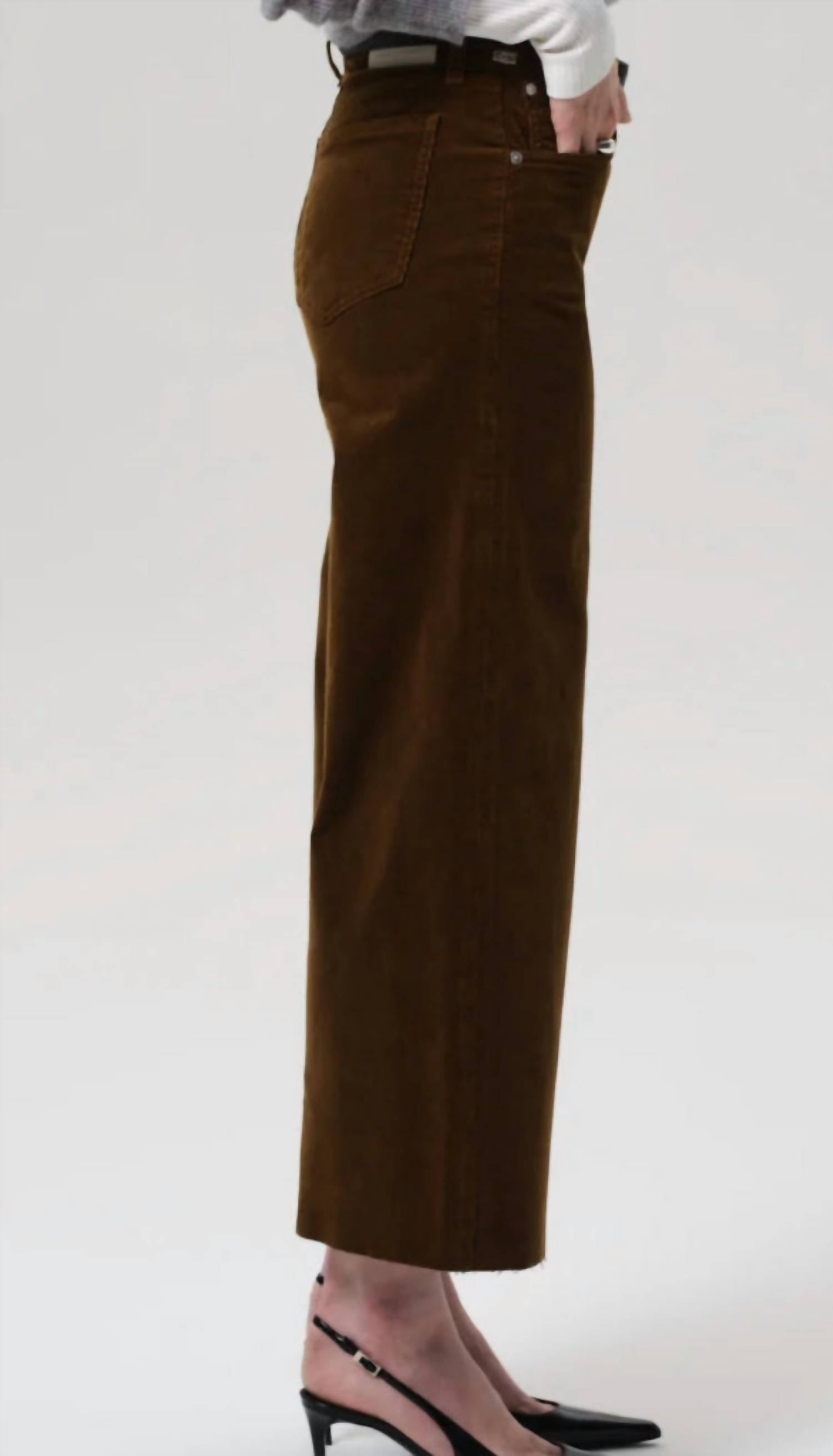 Citizens of Humanity Lyra Raw Hem Ankle Wide Leg Corduroy Pants in manuka - women's pants - detail view