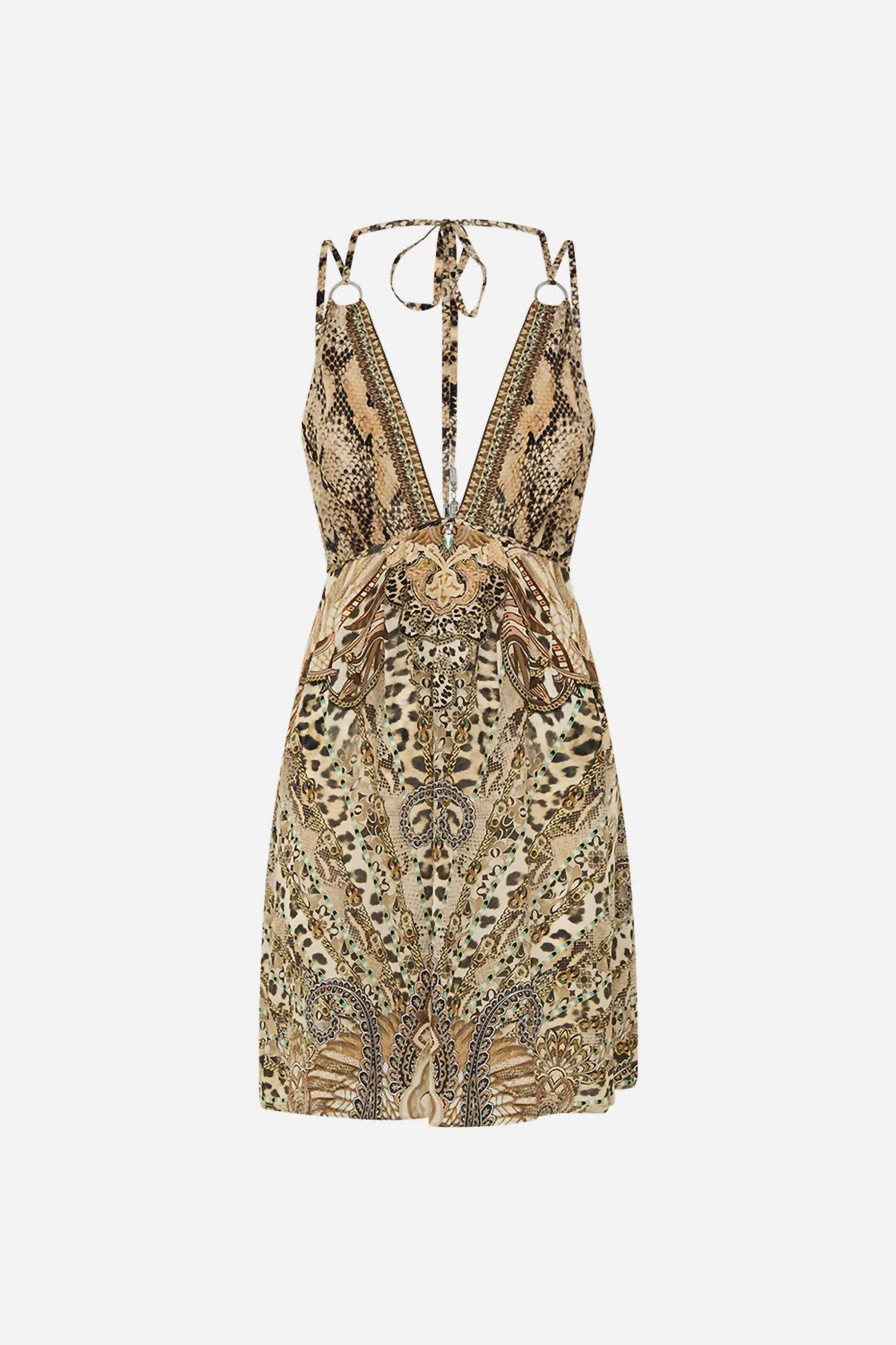 Camilla - Flared V-neck Mini Dress With Hardware