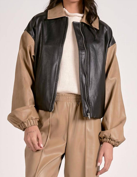Elan - Leona Faux Leather Bomber Jacket