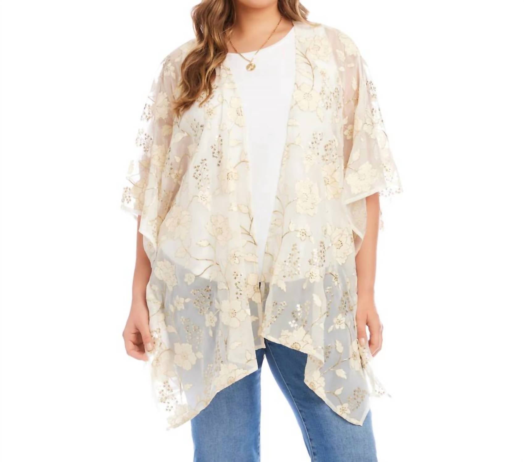Karen Kane - Floral Embroidered Open Front Jacket - Plus
