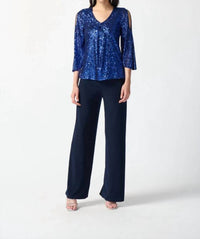 Joseph Ribkoff - Sequin Bell Sleeve Flared Top