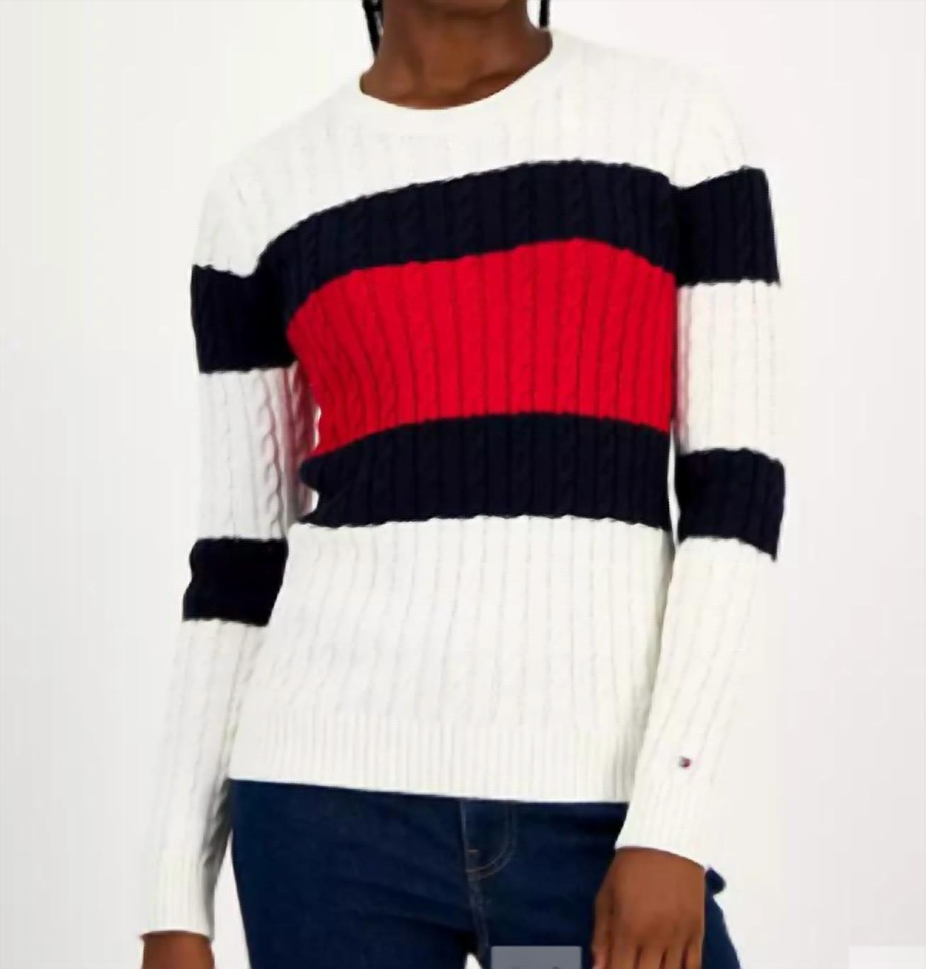 Tommy Hilfiger Leila Logo Crewneck Striped Sweater in red wht navy - women's sweater