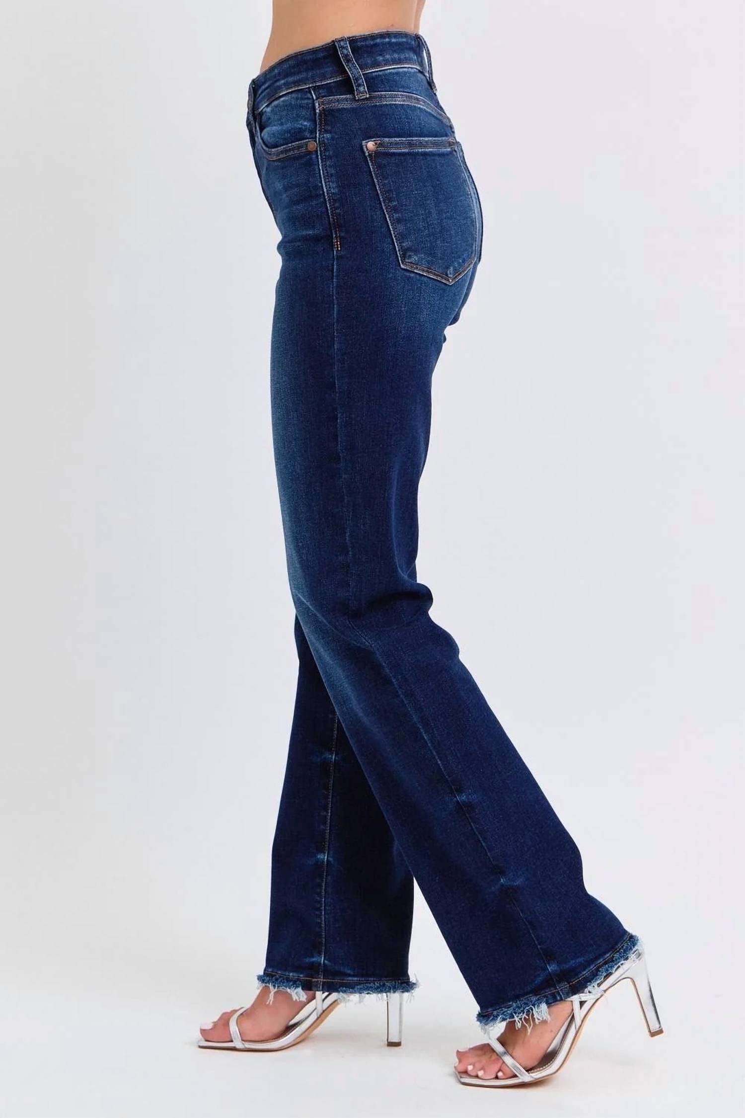 Judy Blue - Mid Rise Straight Leg Fray Hem Jeans