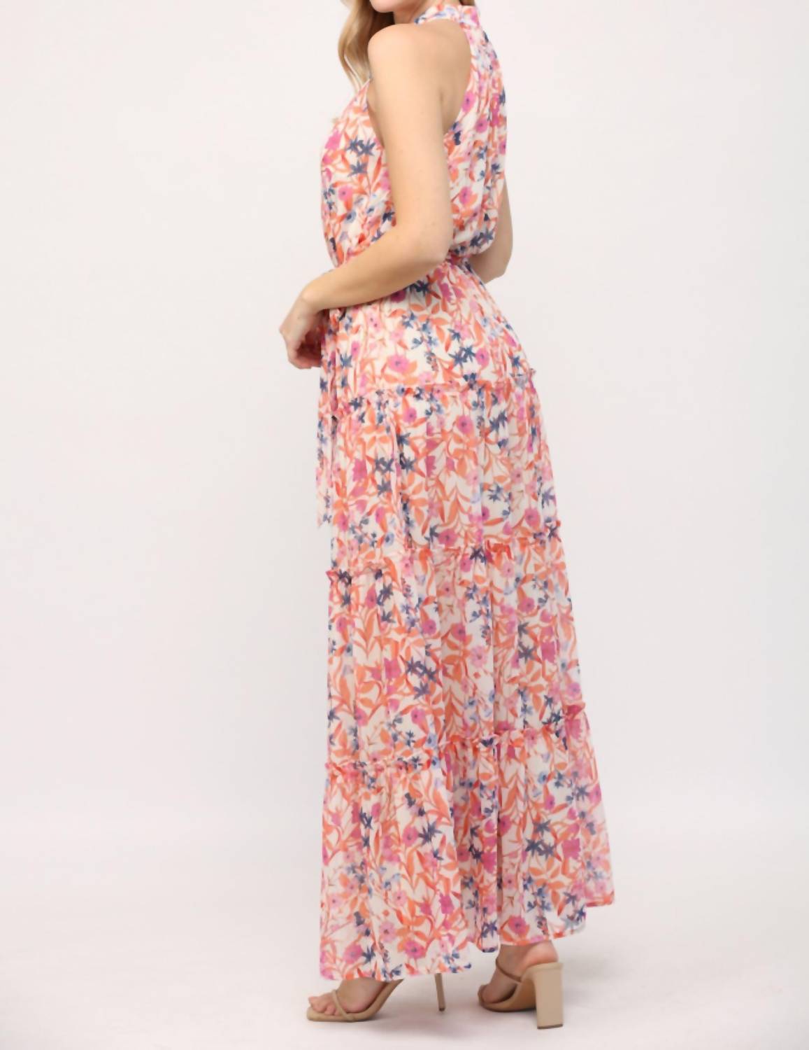 Fate - Keyhole Front Ruffle Hem Maxi Dress