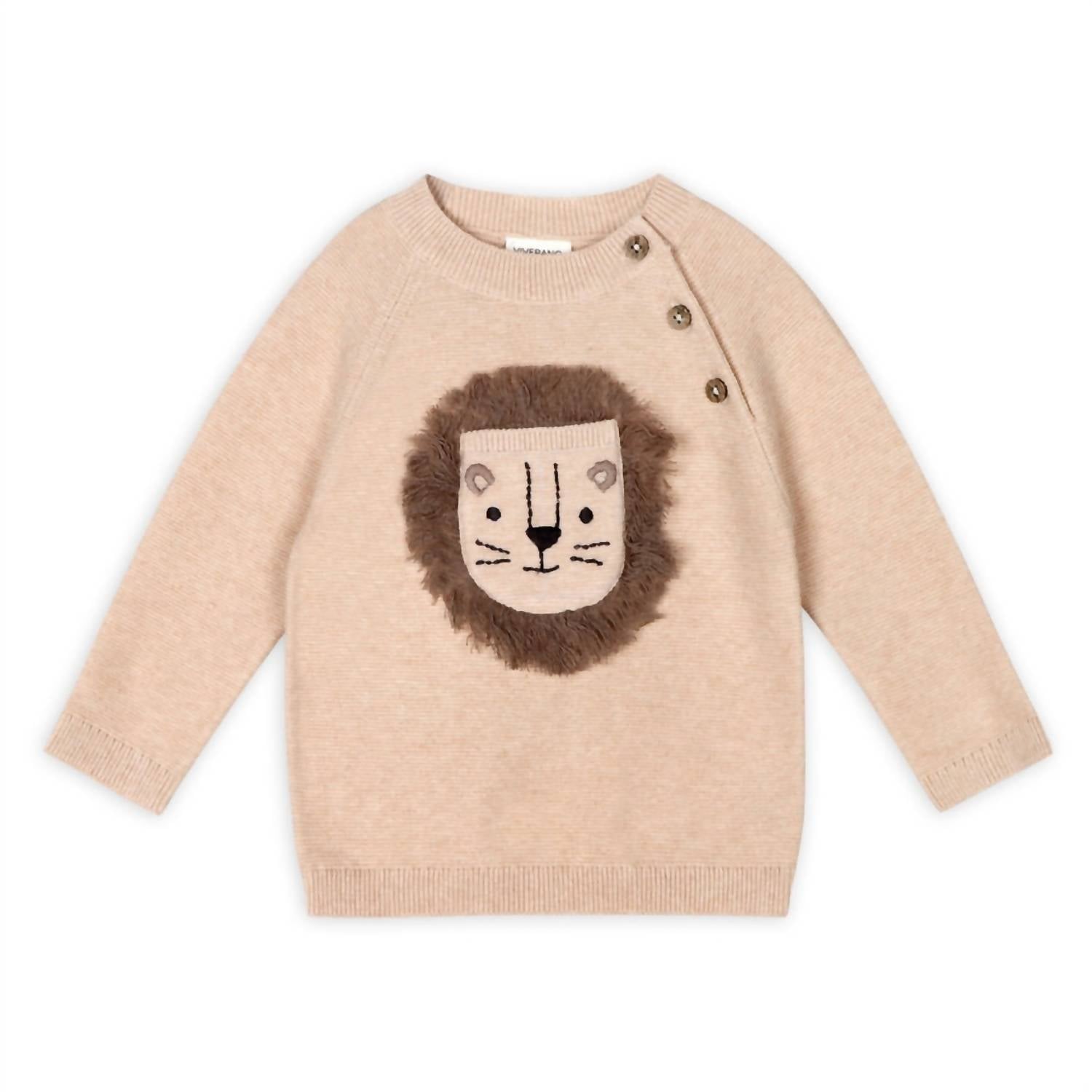 VIVERANO Organics Kid's Lion Appliqué Sweater Knit & Pant Set in oatmeal heather - item - detail view