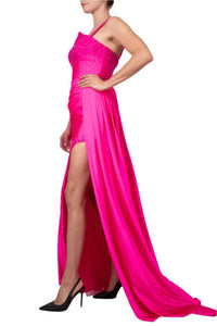 Colors Dress - One Shoulder Beaded Bodice Front Slit Gown