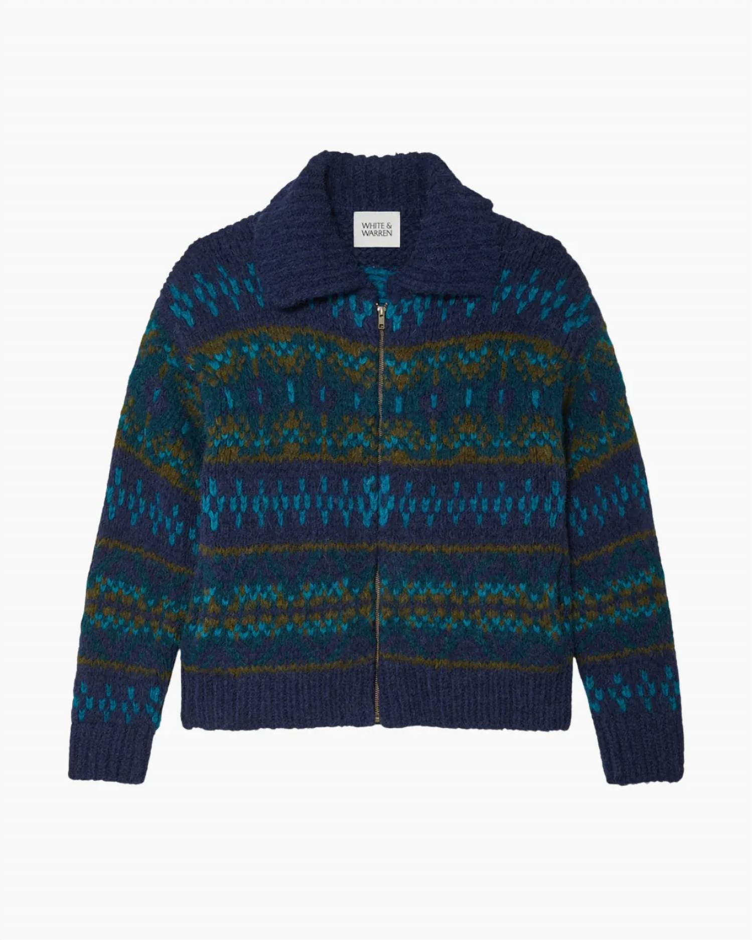White + Warren - Alpaca Blend Fair Isle Bomber Cardigan