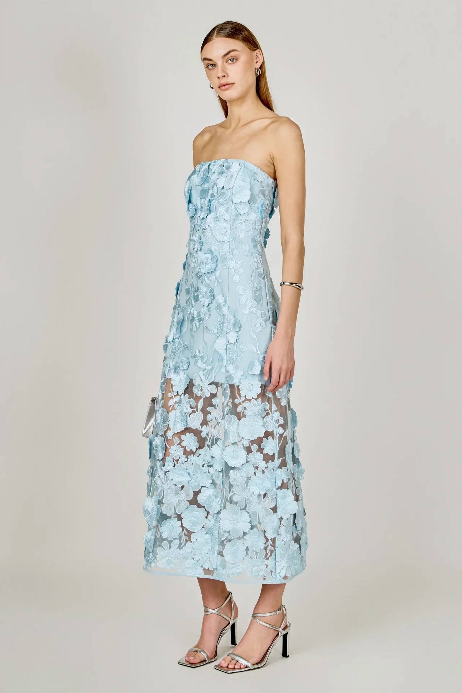 Endless Rose - Strapless Floral Embroidered Maxi Dress