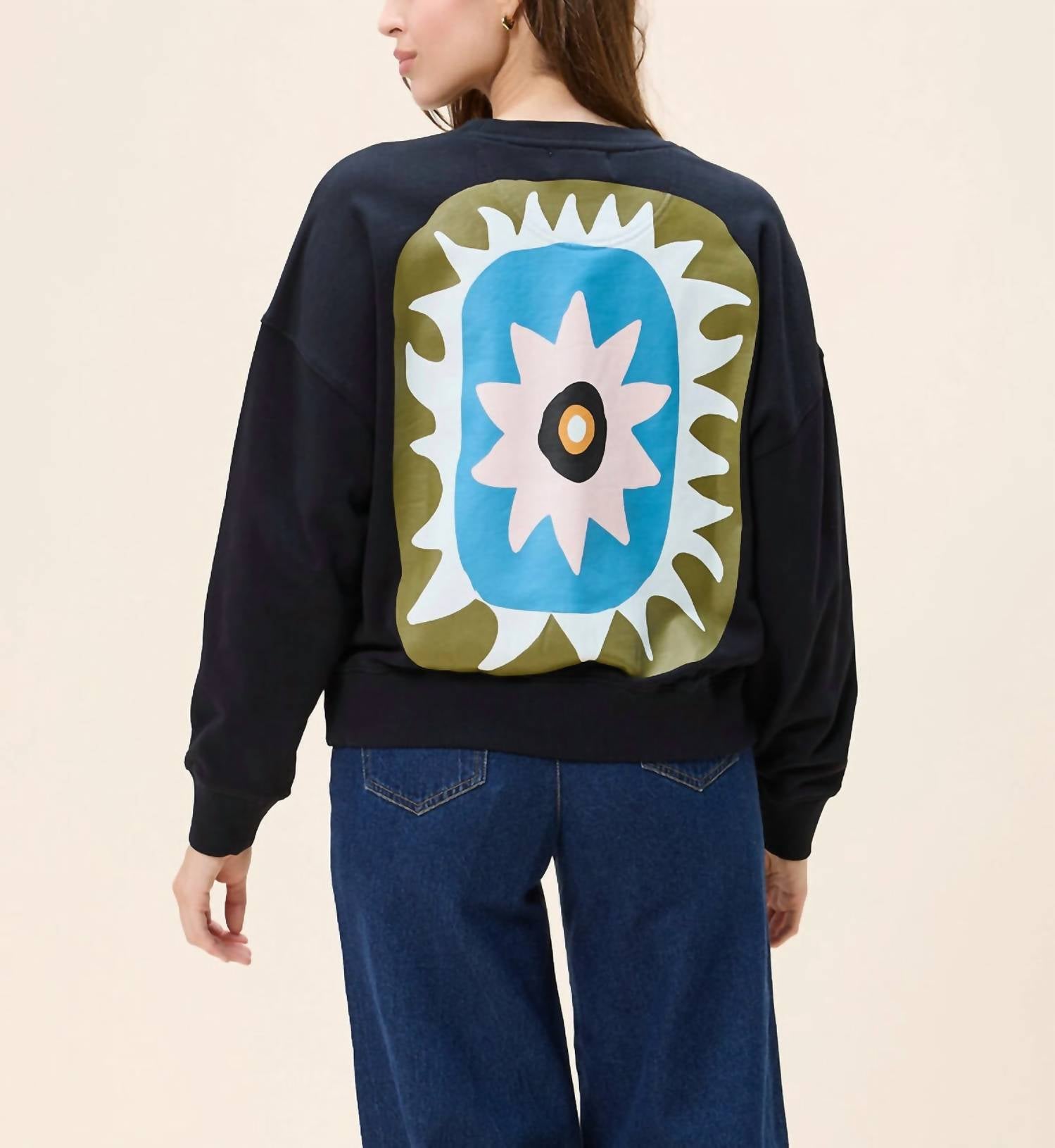 Cleobella Anaia Sweatshirt in black motif - women's top - detail view