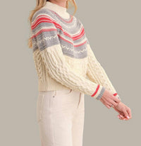 525 America Ayana Cable Pullover With Pattern Yoke in sea salt combo - women's sweater - alternate view