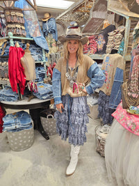A Rare Bird - Women's Denim Distressed Ruffle Slip Dress