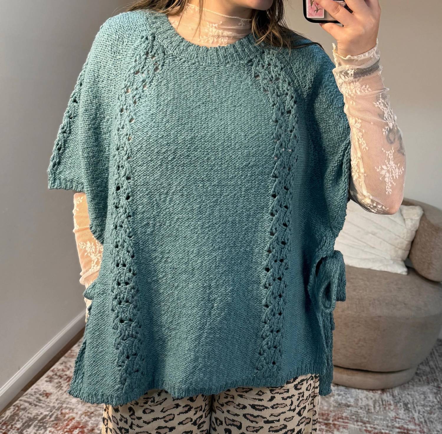 Easel - Cecilia Side Tie Sweater Poncho