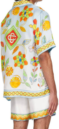 Casablanca Yoruba Flowers Silk Twill Shirt in blue multi - men's shirt - alternate view