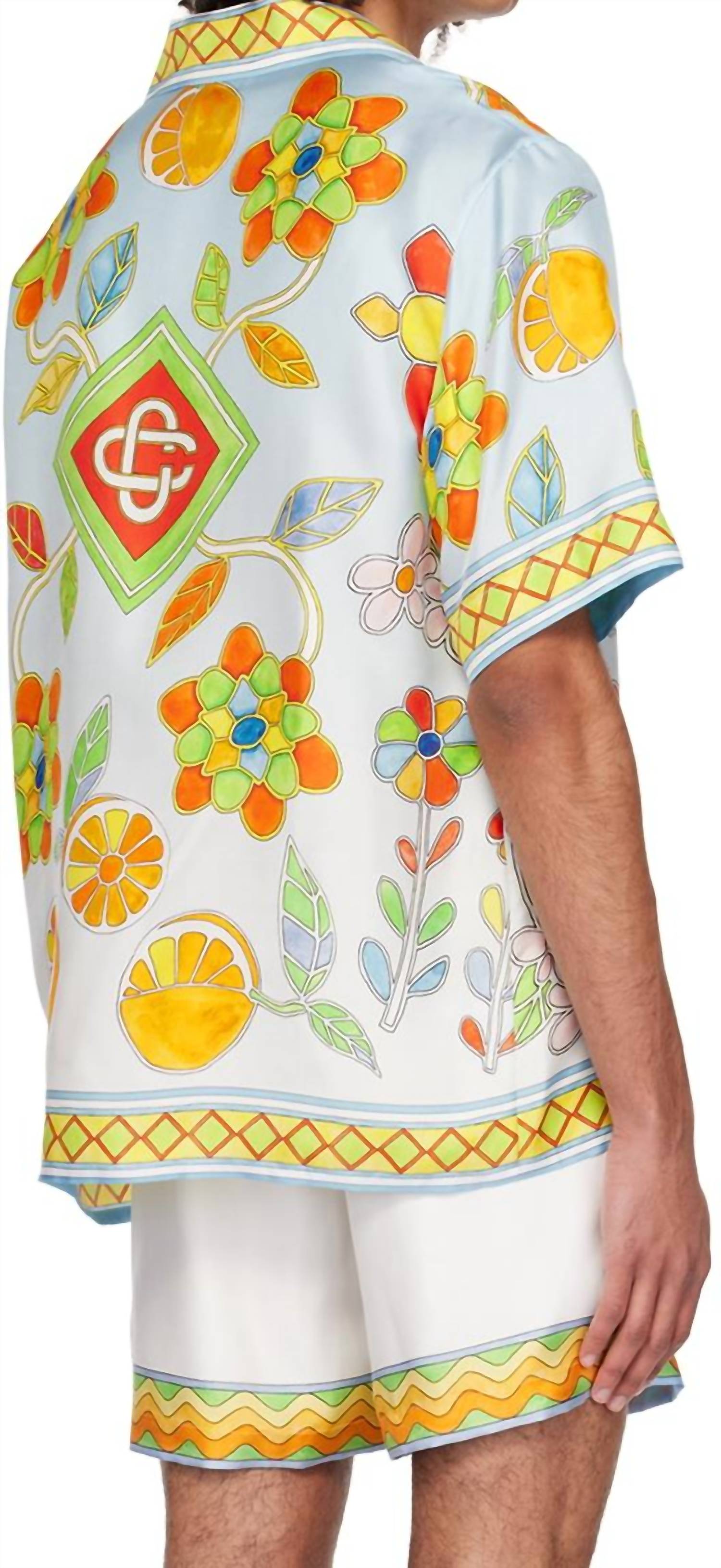 Casablanca Yoruba Flowers Silk Twill Shirt in blue multi - men's shirt - alternate view