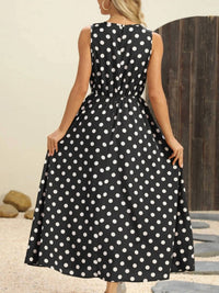 Mccolin - Polka Dot Round Neck Sleeveless Midi Dress