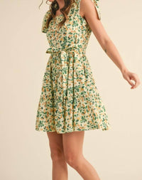 Merci - Cherries Crochet Lace Trim Tie Strap Tiered Mini Dress