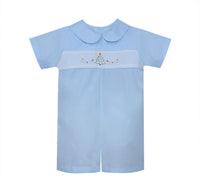 Baby Sen Kids Embroidered Jon Jon Romper in blue christmas tree with lights - kids' item
