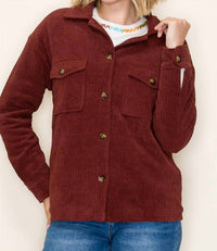 STACCATO Corduroy Fleece Lined Shacket in burgundy - women's jacket - alternate view