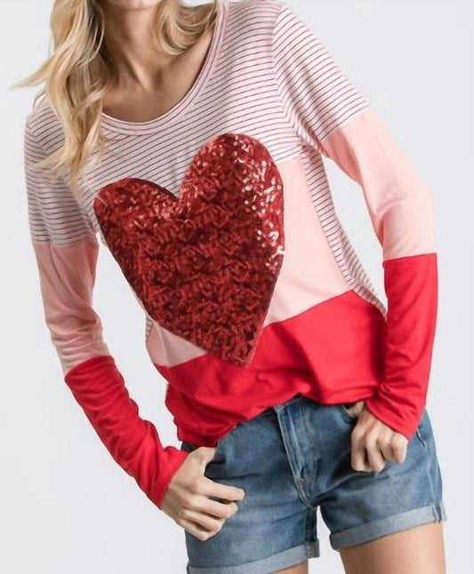 Stripe Sequin Heart Top