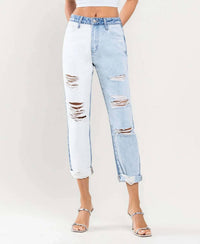 Vervet By Flying Monkey - Distressed Colorblock Mom Jeans