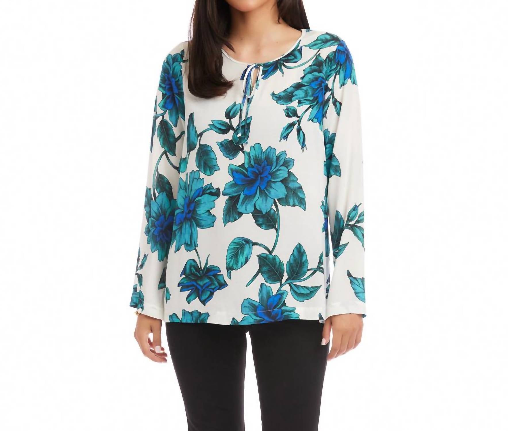 Karen Kane Keyhole Side-Slit Sleeve Tunic Top - Petite in floral print - women's shirt