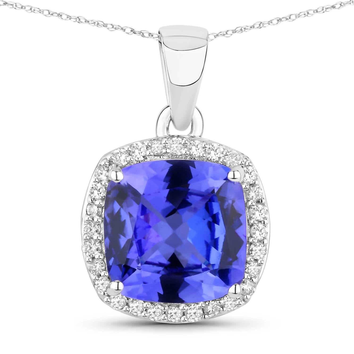 Diana M Jewels Women's Cushion Natural Tanzanite Pendant Necklace (2.65 Ct) - Signature in 14k white gold - women's jewelry - detail view