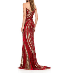 ASHLEYlauren Sweetheart Fitted Swirl Pattern Prom Dress in red gold - women's dress - detail view