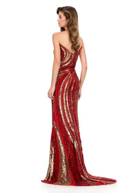 ASHLEYlauren Sweetheart Fitted Swirl Pattern Prom Dress in red gold - women's dress - alternate view